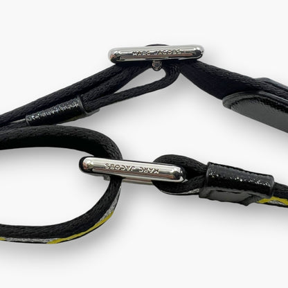 Marc Jacobs Logo Webbing Adjustable Shoulder Bag Strap Black Silver Yellow