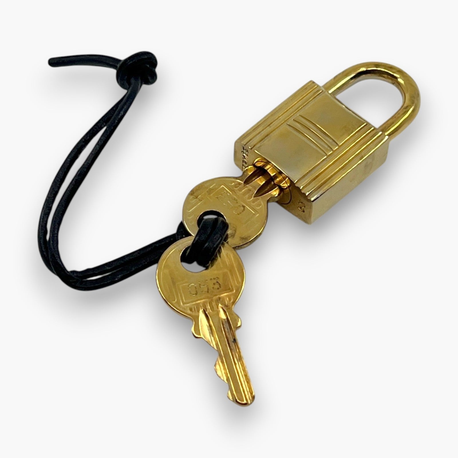 Hermes Cadena Padlock Gold-Tone Lock & Key Set w/ Leather Strap pj260609