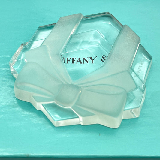 Tiffany & Co. Bow Shaped Crystal Paperweight w/ Box Dust Bag