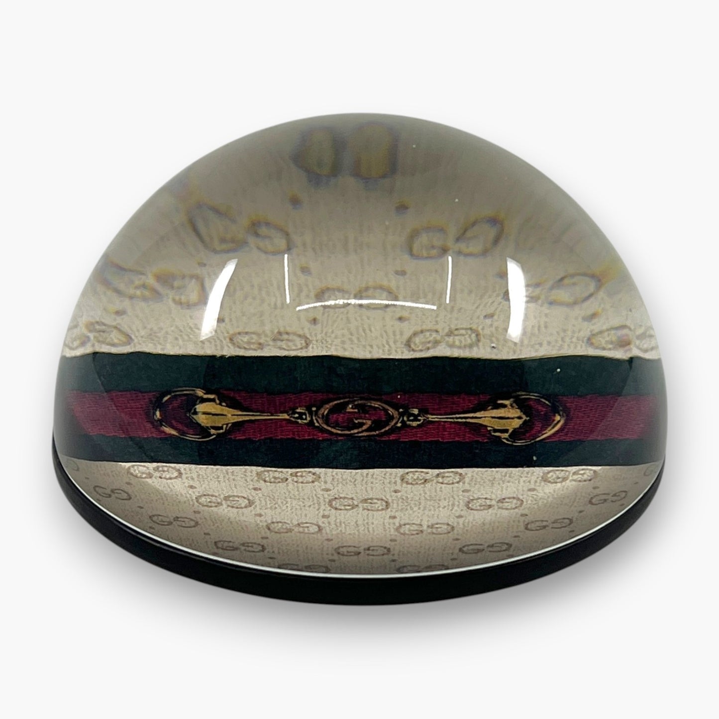 Gucci GG Monogram Horsebit Web Stripe Round Paperweight Decor Glass Italy Auth