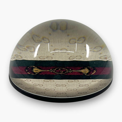 Gucci GG Monogram Horsebit Web Stripe Round Paperweight Decor Glass Italy Auth