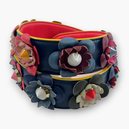 Fendi Strap You Flowerland Multicolor Leather Floral Shoulder Bag Strap Studded