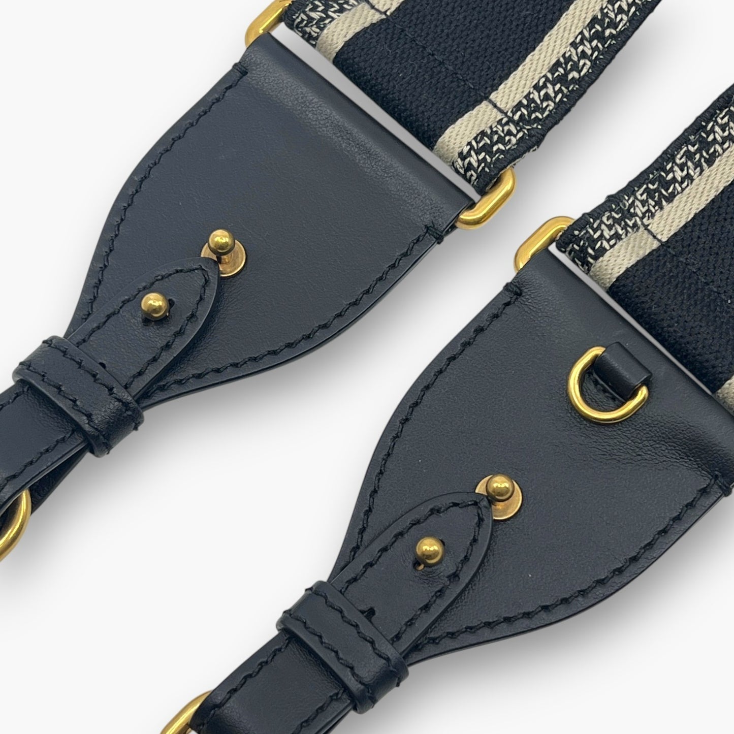 Christian Dior Embroidery Adjustable Shoulder Strap Black Beige w/ Dust Bag