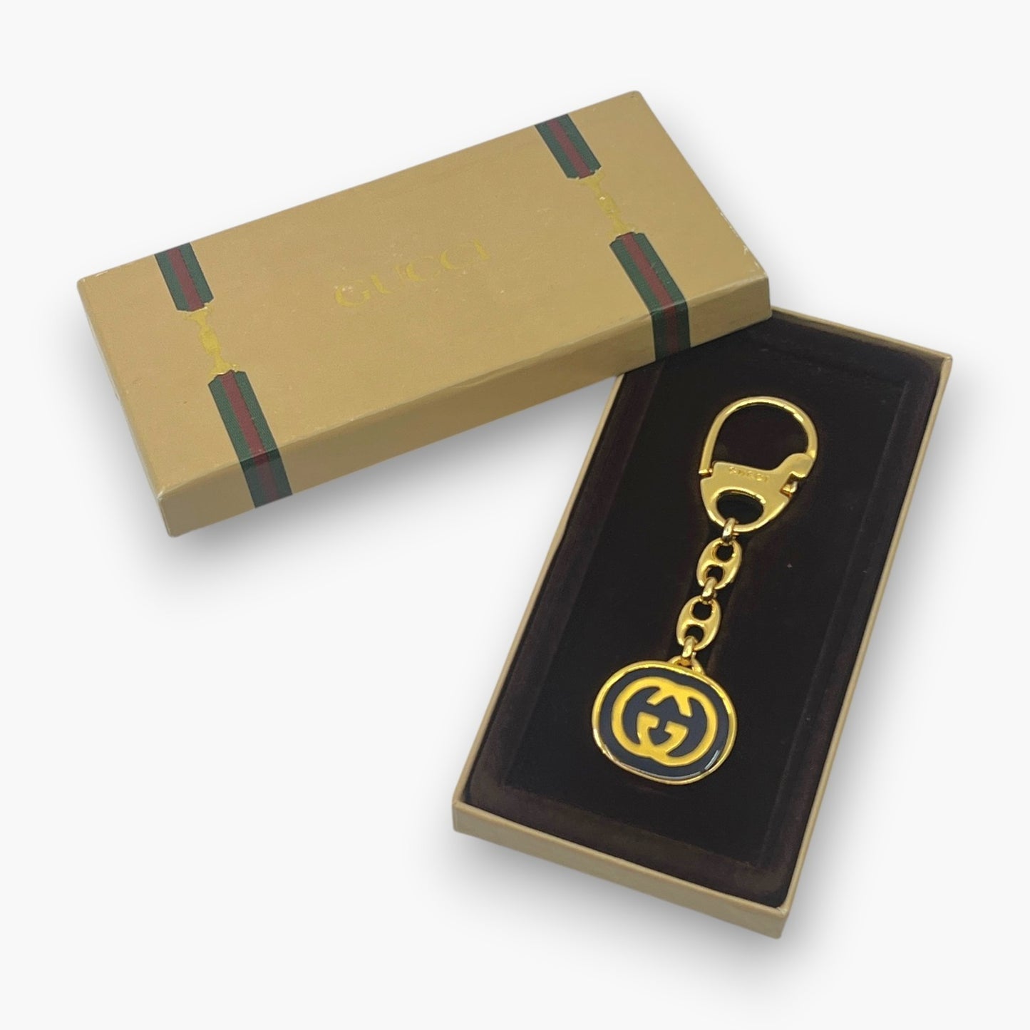 Gucci Interlocking GG Key Chain Charm Ring Gold-Tone with Box