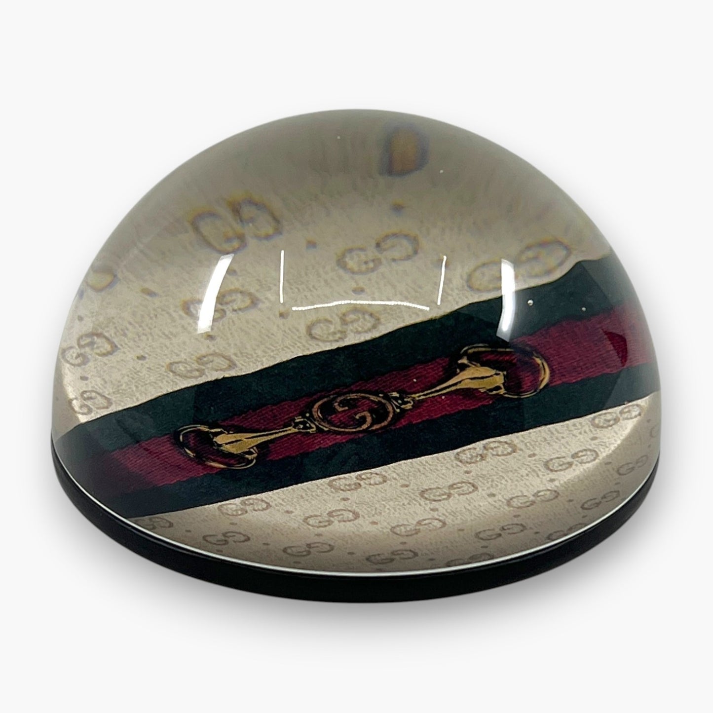 Gucci GG Monogram Horsebit Web Stripe Round Paperweight Decor Glass Italy Auth