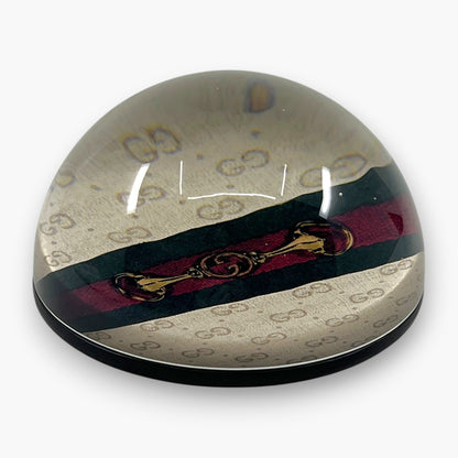 Gucci GG Monogram Horsebit Web Stripe Round Paperweight Decor Glass Italy Auth