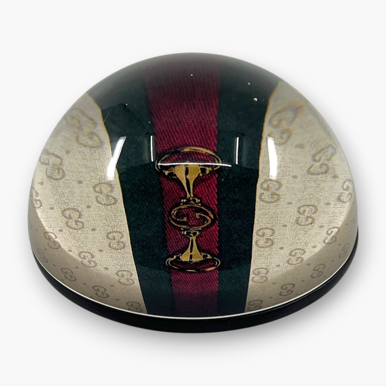 Gucci GG Monogram Horsebit Web Stripe Round Paperweight Decor Glass Italy Auth