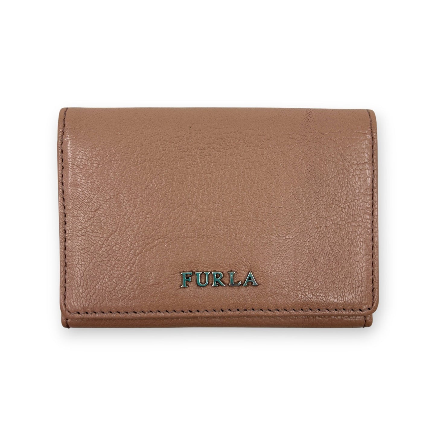 Furla Pink Beige Bifold Leather Card Case Wallet with Logo