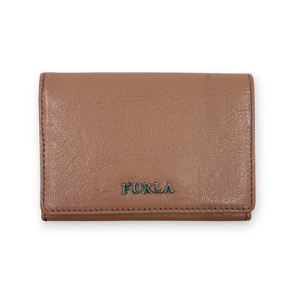 Furla Pink Beige Bifold Leather Card Case Wallet with Logo