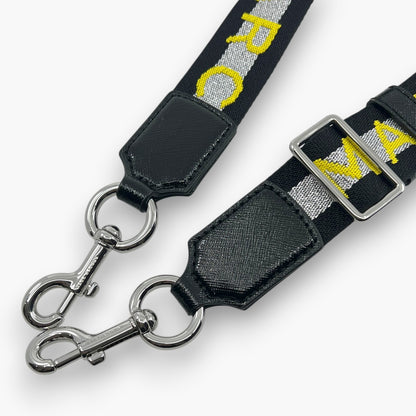 Marc Jacobs Logo Webbing Adjustable Shoulder Bag Strap Black Silver Yellow