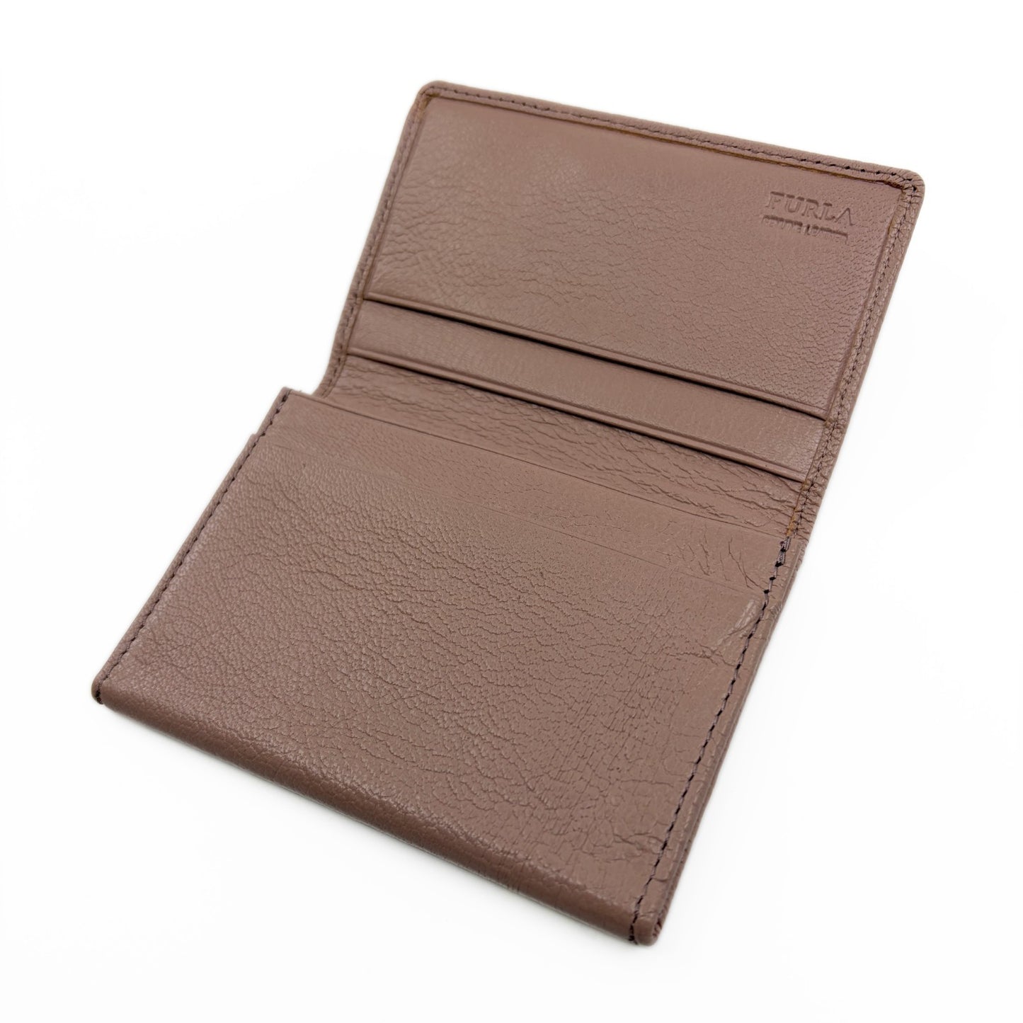 Furla Pink Beige Bifold Leather Card Case Wallet with Logo