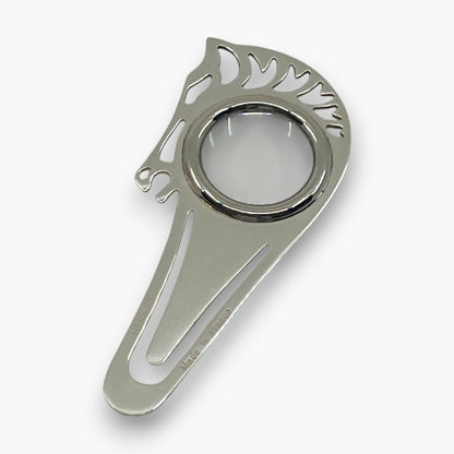 Hermes Cheval Horse Magnifying Glass Loupe Bookmark Silver-Tone with Case Box