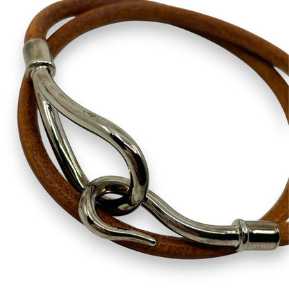 Hermès Jumbo Double Tour Bracelet Brown Leather Silver Hook w/ Box
