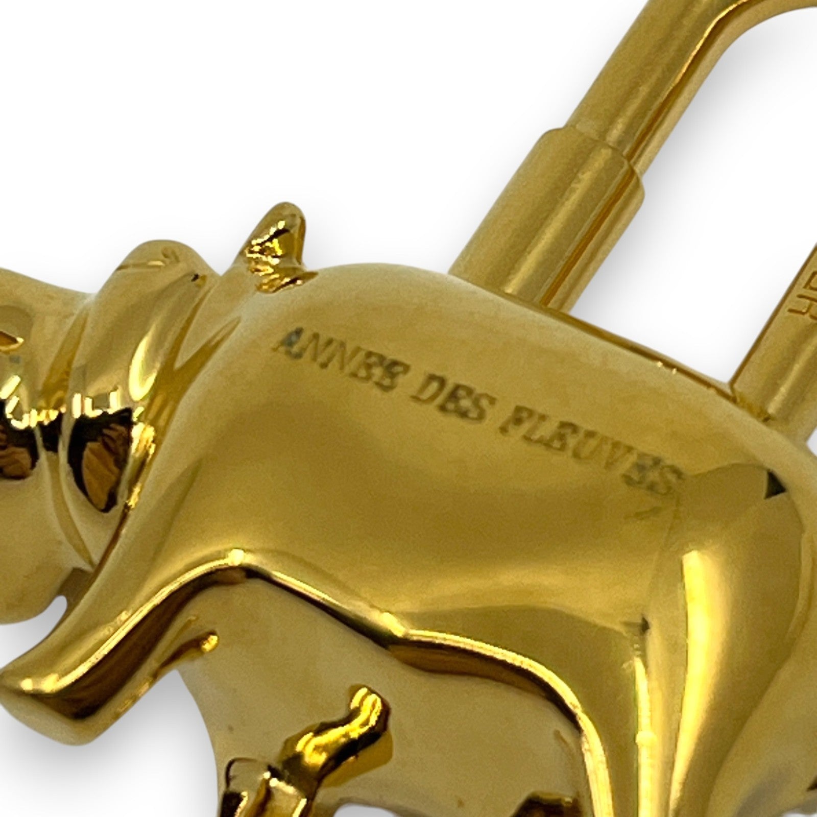 Hermes Cadena Annee Des Fleuves Hippopotamus Padlock Gold 2005 w/ Leather Strap