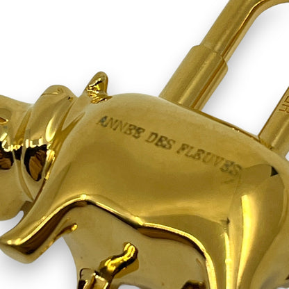 Hermes Cadena Annee Des Fleuves Hippopotamus Padlock Gold 2005 w/ Leather Strap