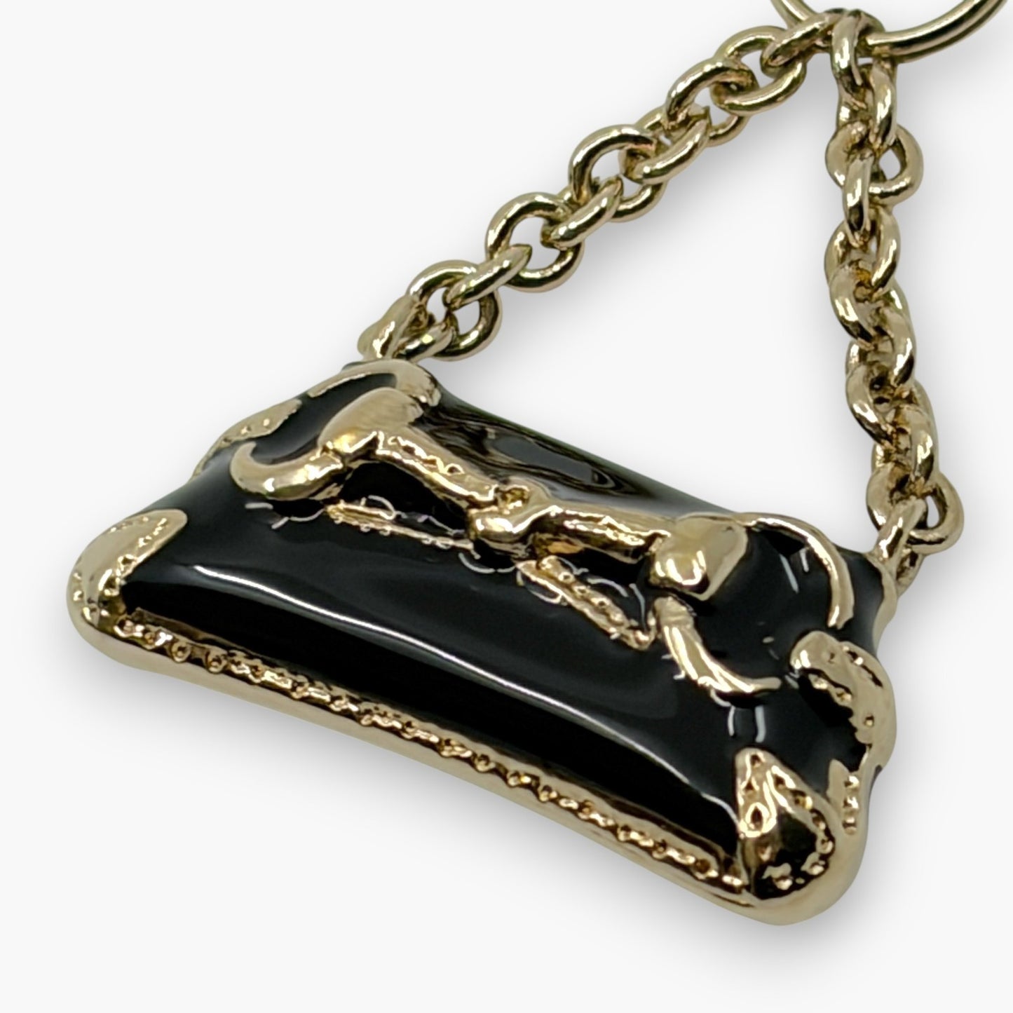 Gucci Horsebit Black Enamel Phone Strap Mini Charm with Box