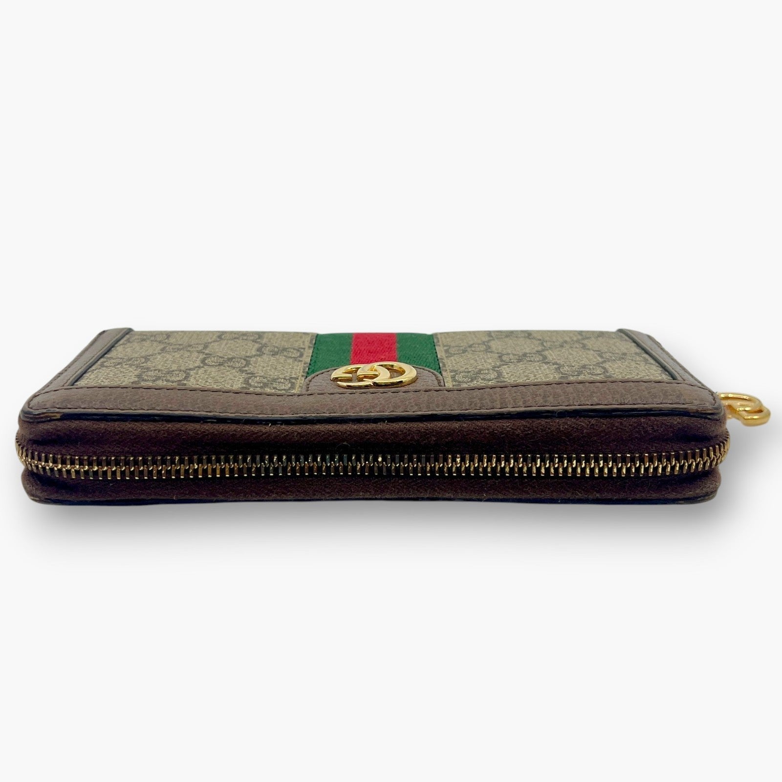 Gucci Ophidia GG Supreme Web Stripe Zip-Around Long Wallet Beige Monogram Logo