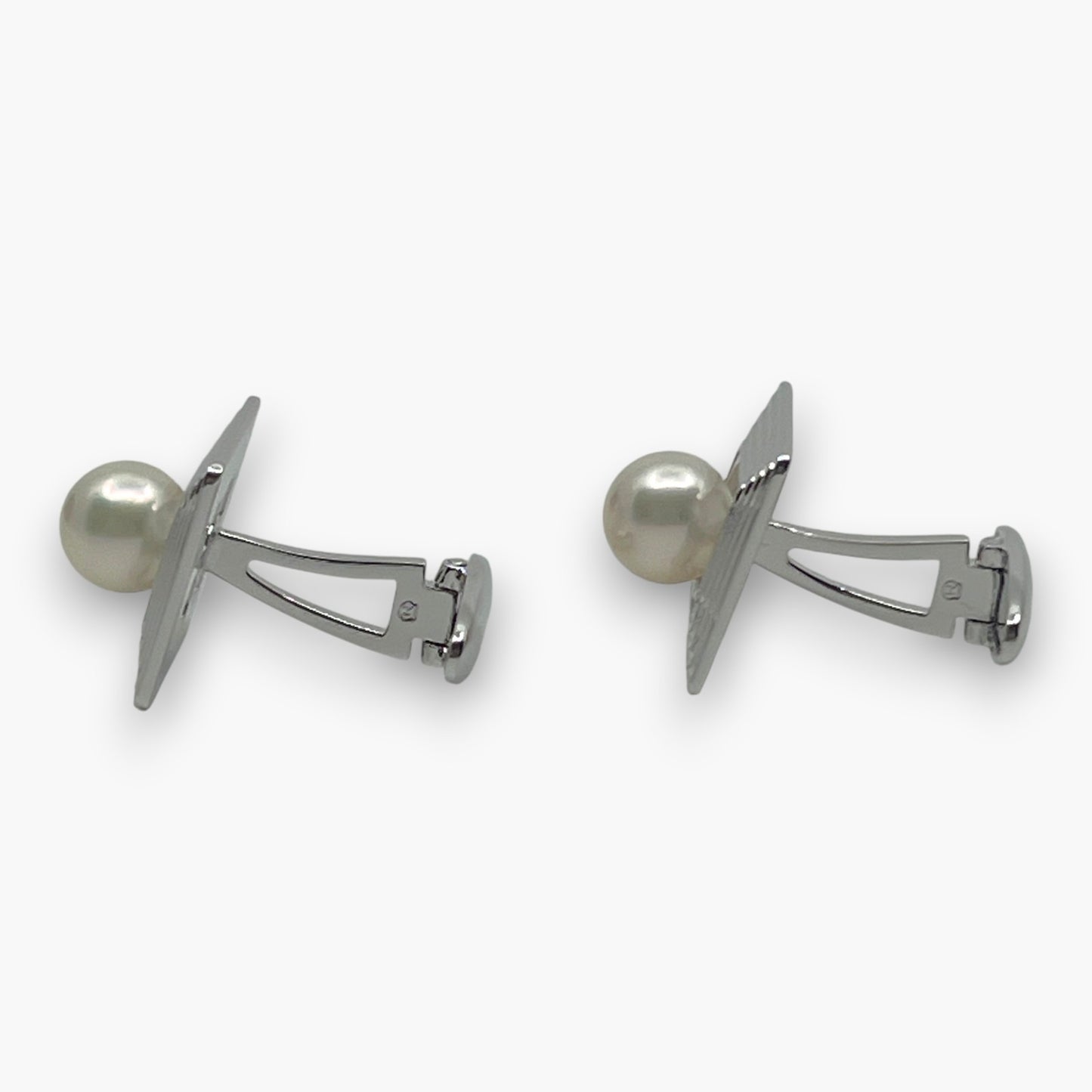 Mikimoto Pearl Cufflinks Tie Pin Clip Set Silver-Tone w/ Box Case