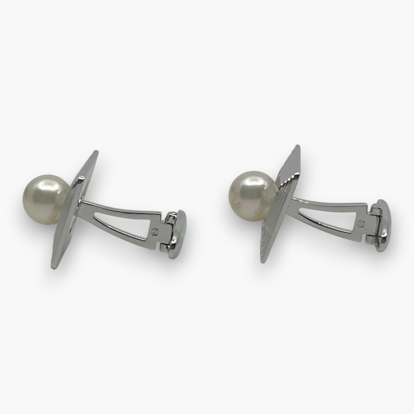 Mikimoto Pearl Cufflinks Tie Pin Clip Set Silver-Tone w/ Box Case