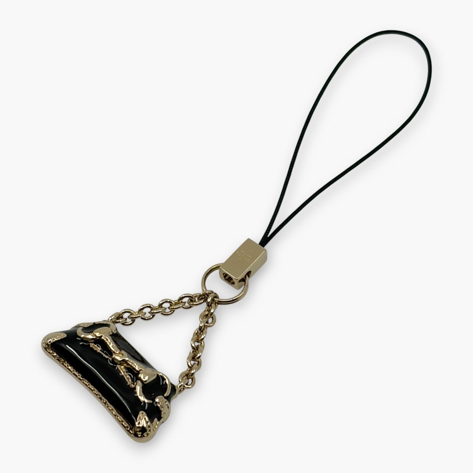 Gucci Horsebit Black Enamel Phone Strap Mini Charm with Box
