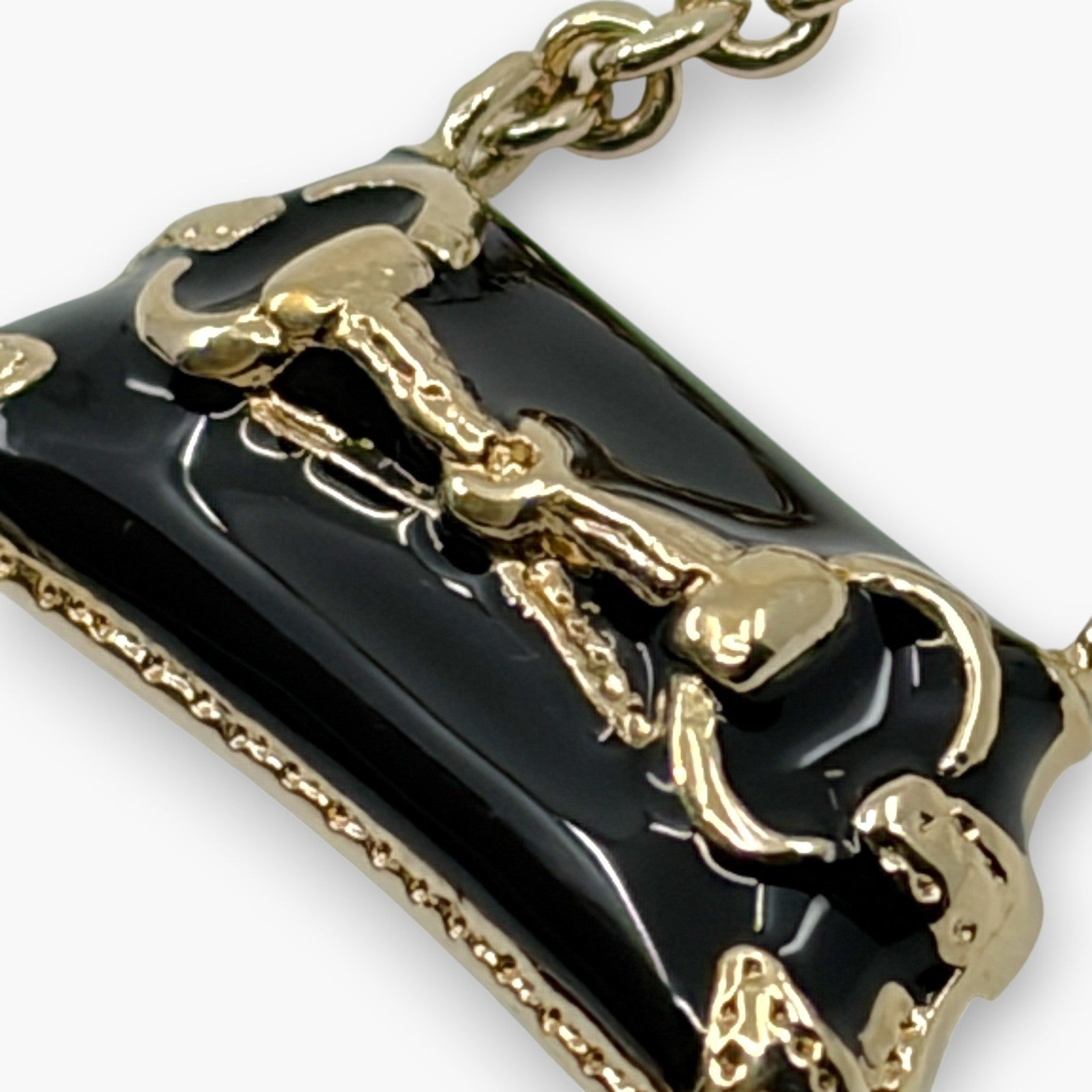 Gucci Horsebit Black Enamel Phone Strap Mini Charm with Box