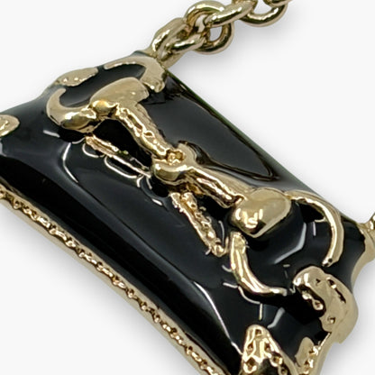 Gucci Horsebit Black Enamel Phone Strap Mini Charm with Box