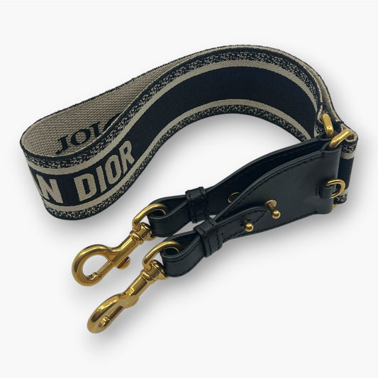Christian Dior Embroidery Adjustable Shoulder Strap Black Beige w/ Dust Bag