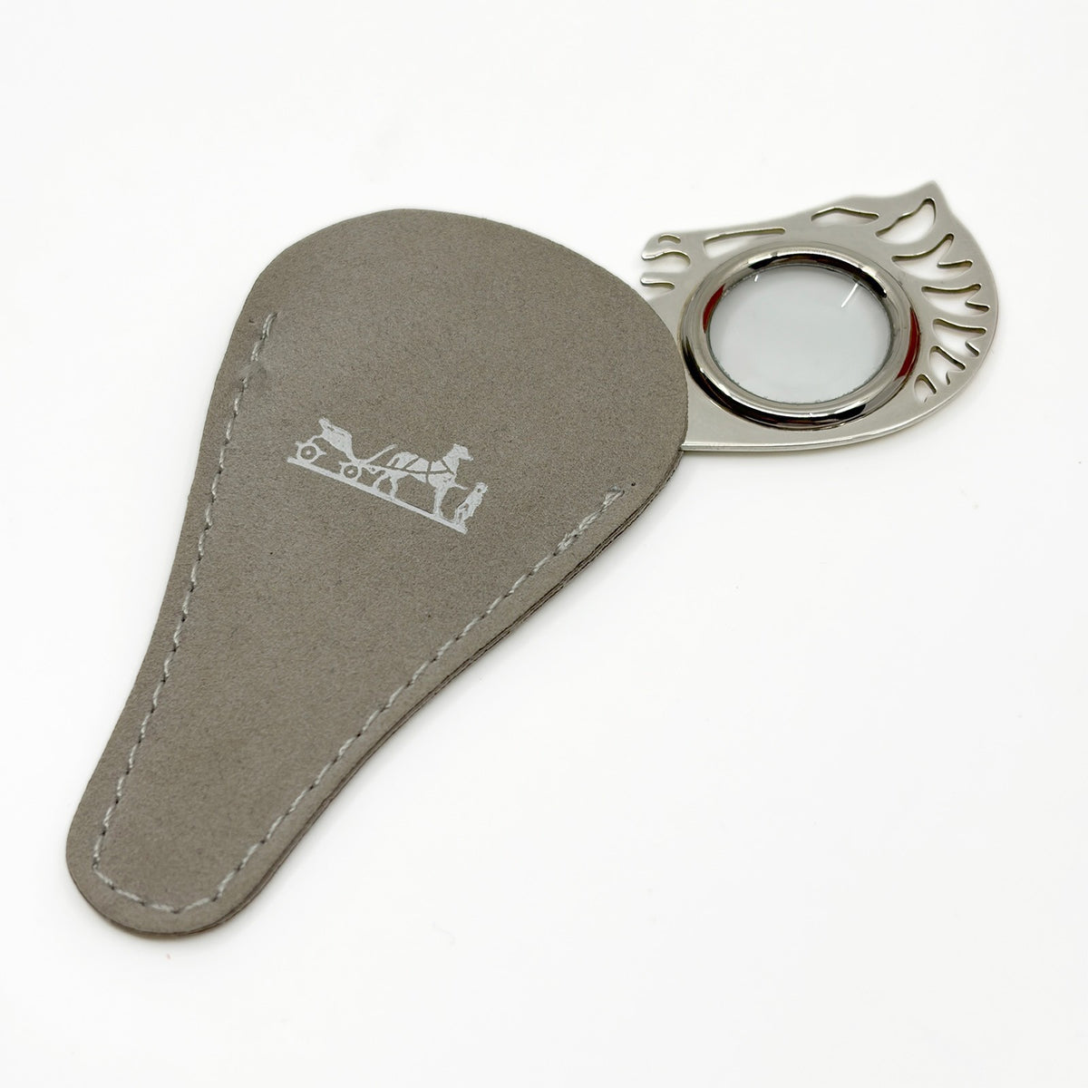 Hermes Cheval Horse Magnifying Glass Loupe Bookmark Silver-Tone with Case Box
