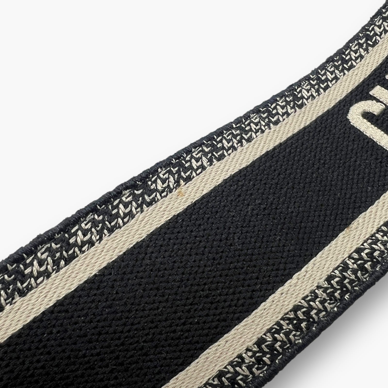 Christian Dior Embroidery Adjustable Shoulder Strap Black Beige w/ Dust Bag