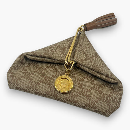 Celine Macadam Vintage Triangle Coin Purse Beige with Tassel Charm