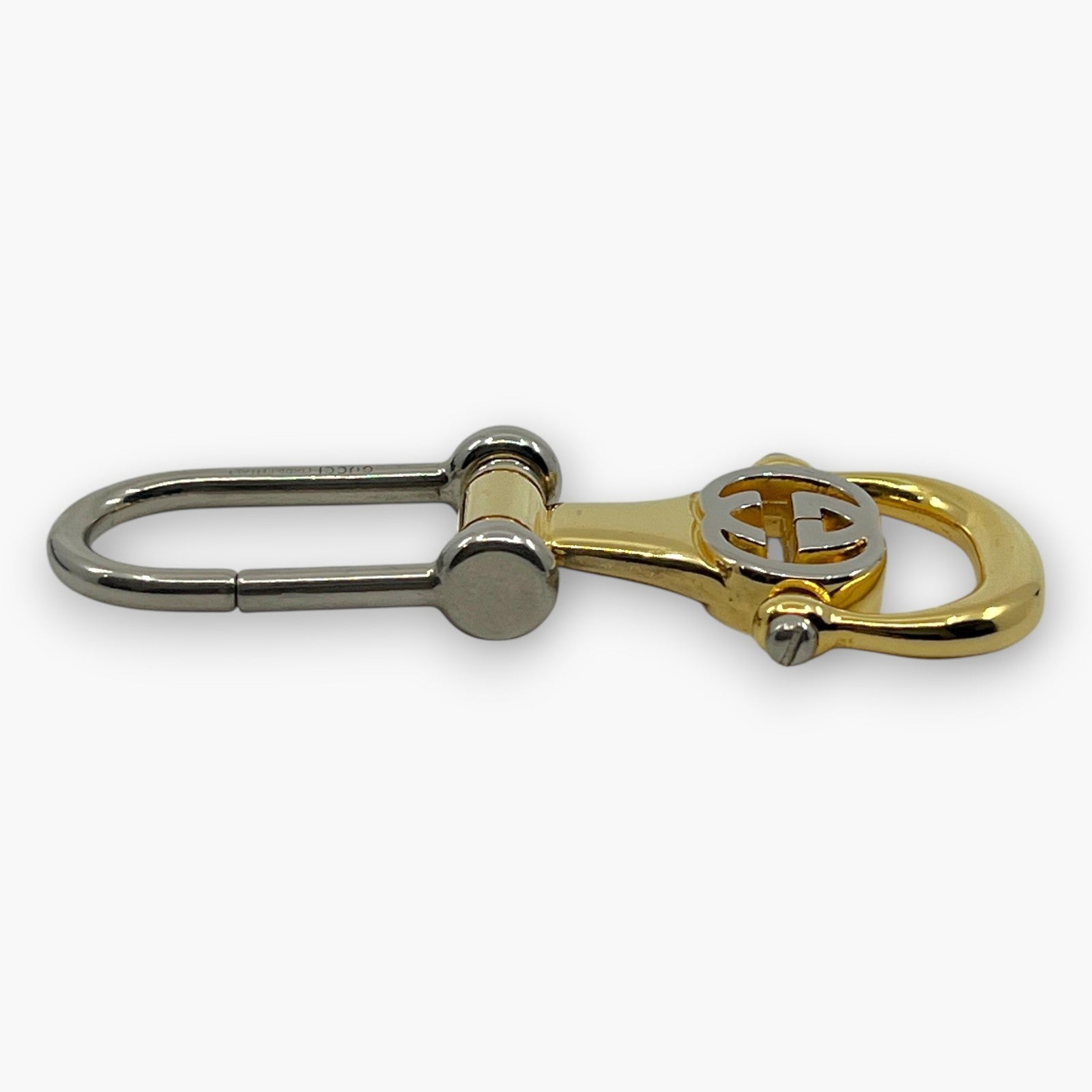 Gucci Interlocking GG Key Ring Gold Silver Tone Bag Charm with Box