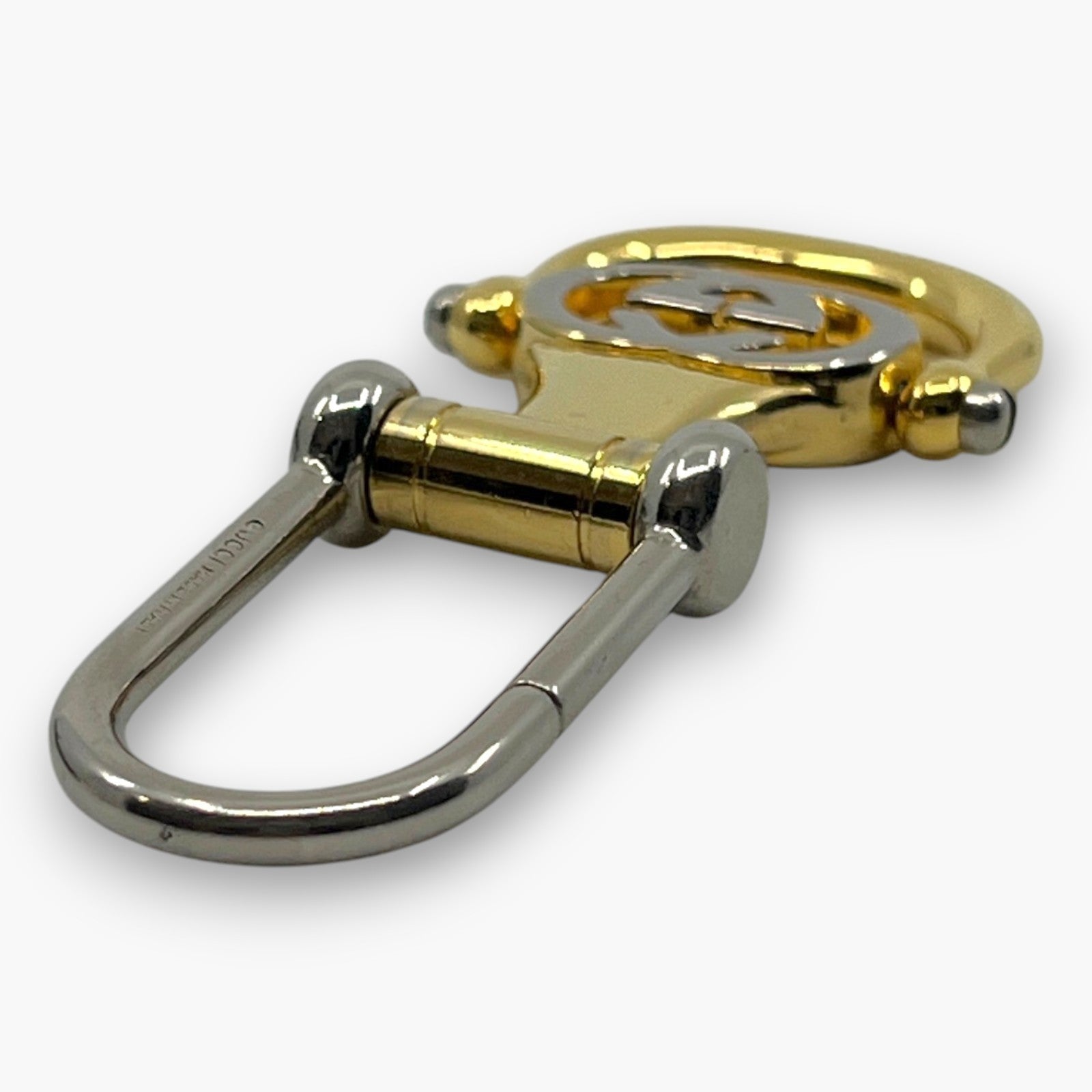 Gucci Interlocking GG Key Ring Gold Silver Tone Bag Charm with Box