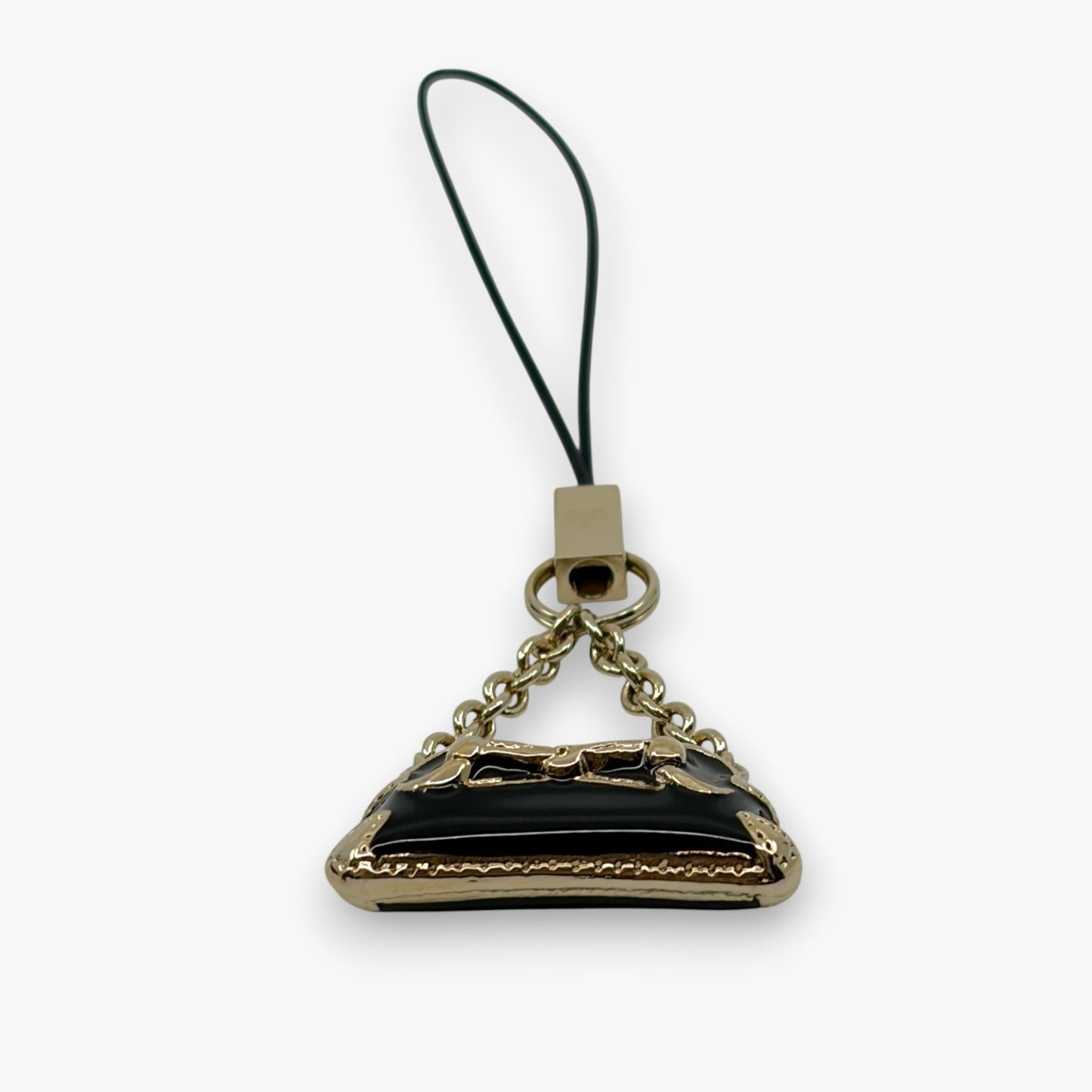 Gucci Horsebit Black Enamel Phone Strap Mini Charm with Box