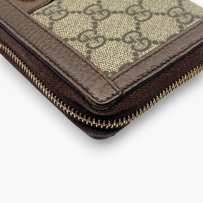 Gucci Ophidia GG Supreme Web Stripe Zip-Around Long Wallet Beige Monogram Logo