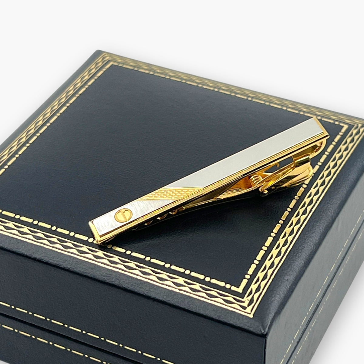 Dunhill Vintage Tie Clip Pin Two-Tone Gold Silver Design with Original Box