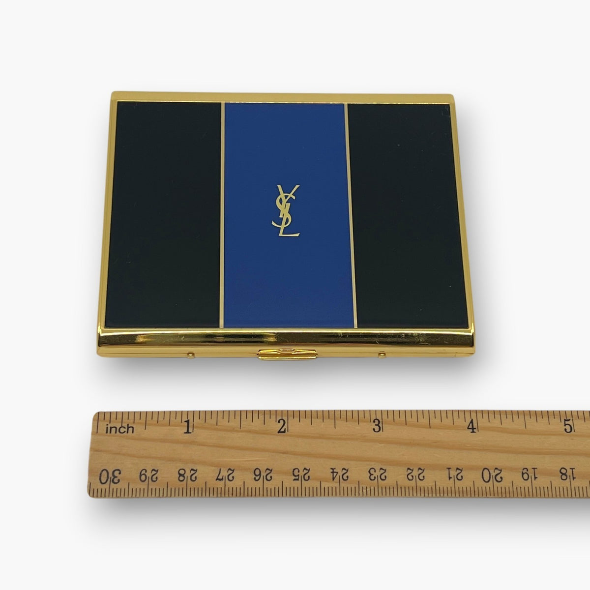 Yves Saint Laurent Metal Card Case Cigarette Holder Blue Gold Vintage YSL Logo