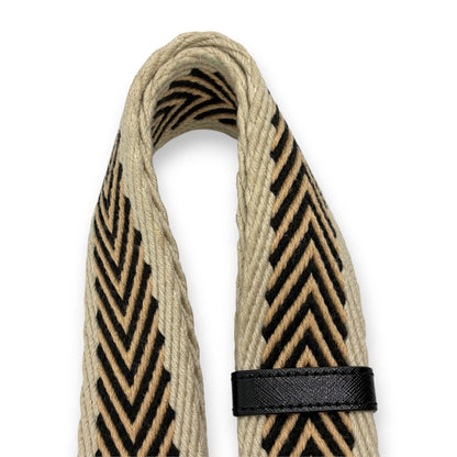 Marc Jacobs Adjustable Webbing Shoulder Strap Beige Black Chevron Canvas