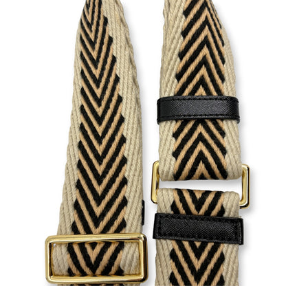Marc Jacobs Adjustable Webbing Shoulder Strap Beige Black Chevron Canvas