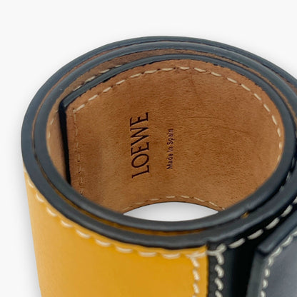 Loewe Anagram Slap Bracelet Black Yellow Leather Bicolor with Dust Bag