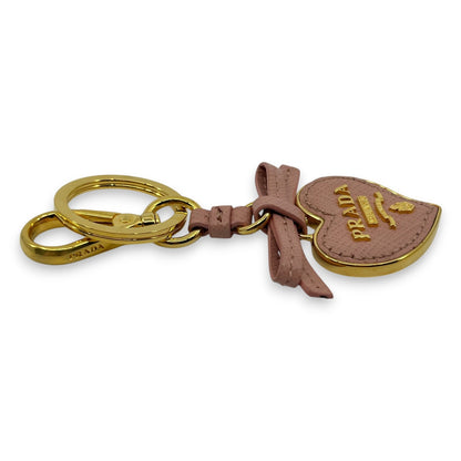 Prada Pink Saffiano Leather Heart Ribbon Key Ring Charm with Box Dust Bag