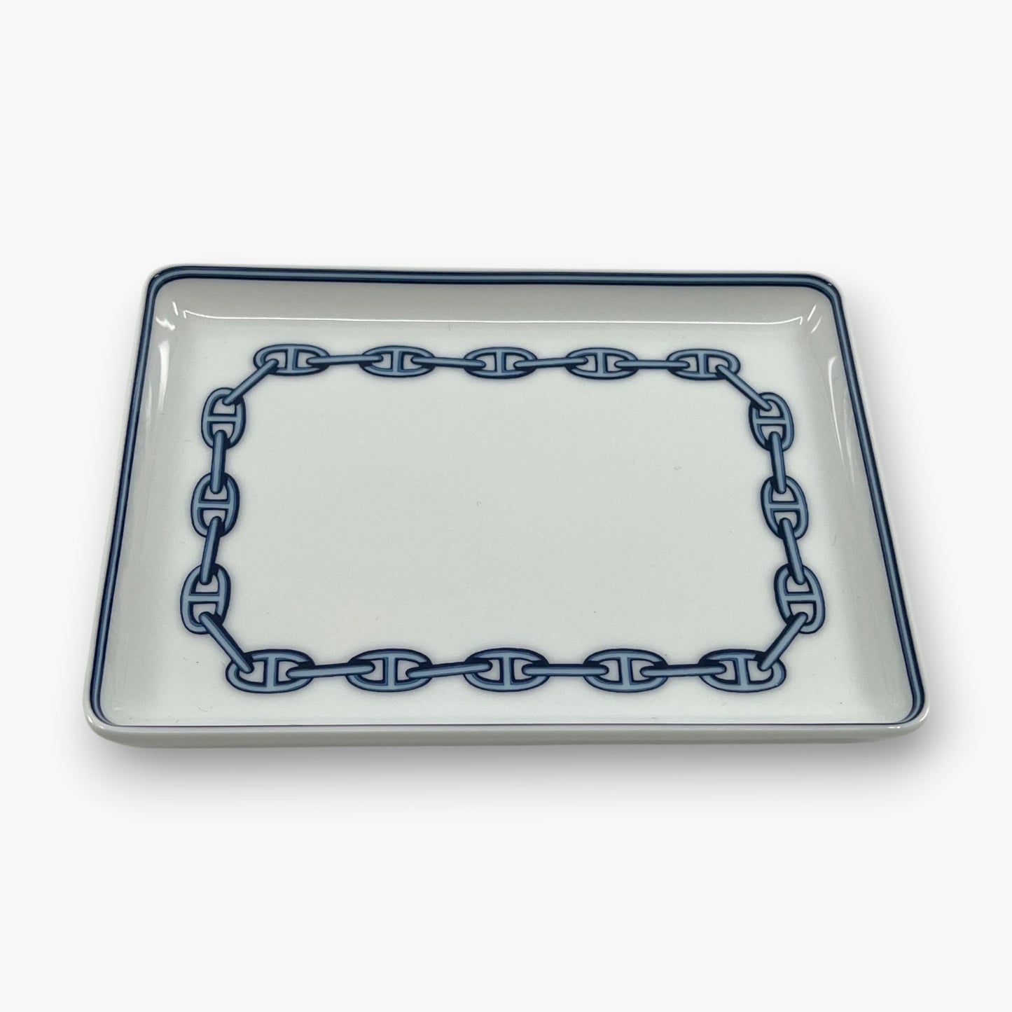 Hermes Chaine d'Ancre Porcelain Rectangular Change Tray Plate Set of 3 Auth
