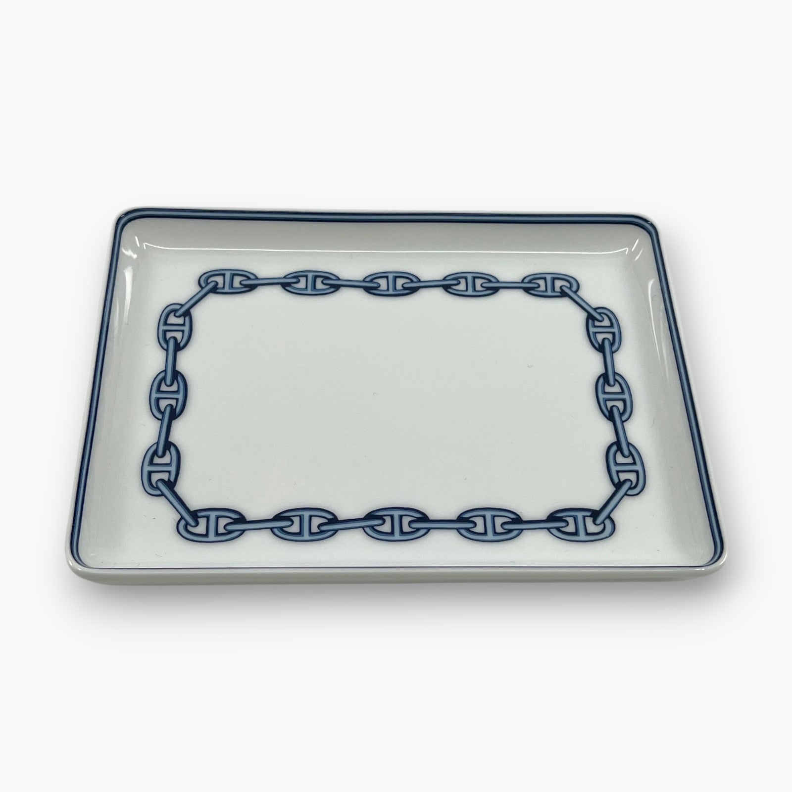 Hermes Chaine d'Ancre Porcelain Rectangular Change Tray Plate Set of 3 Auth