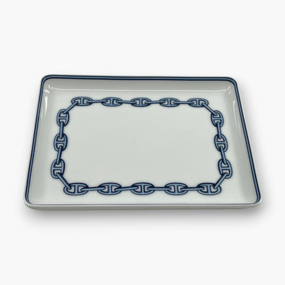 Hermes Chaine d'Ancre Porcelain Rectangular Change Tray Plate Set of 3 Auth