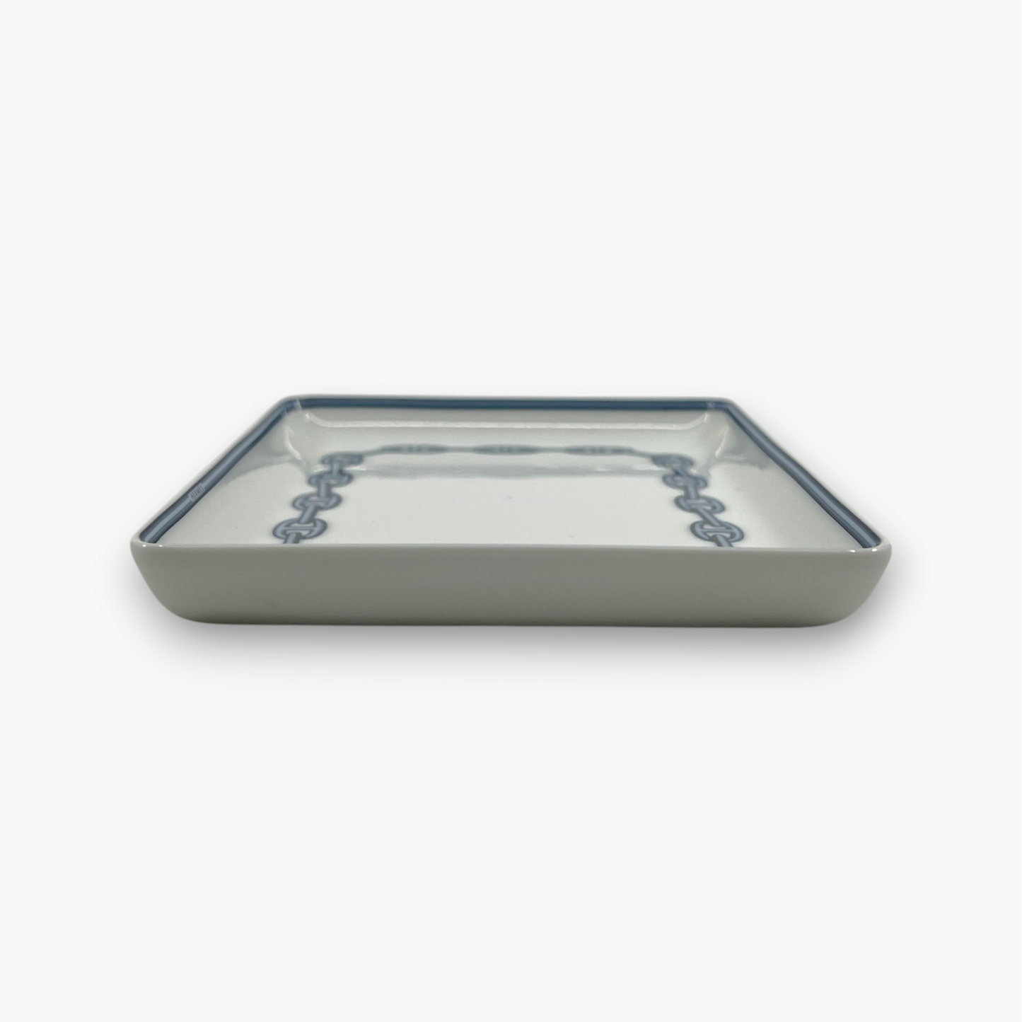 Hermes Chaine d'Ancre Porcelain Rectangular Change Tray Plate Set of 3 Auth