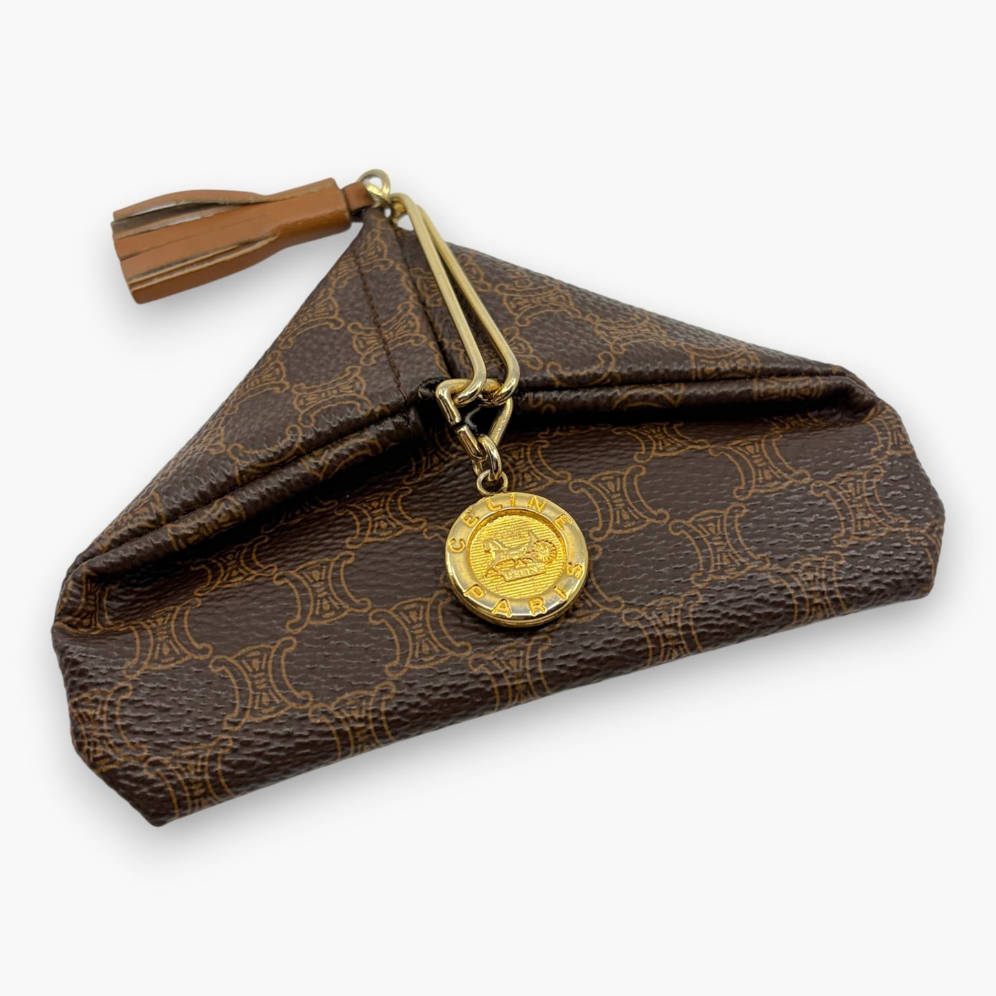 Celine Macadam Vintage Coin Purse Brown with Charm Tassel