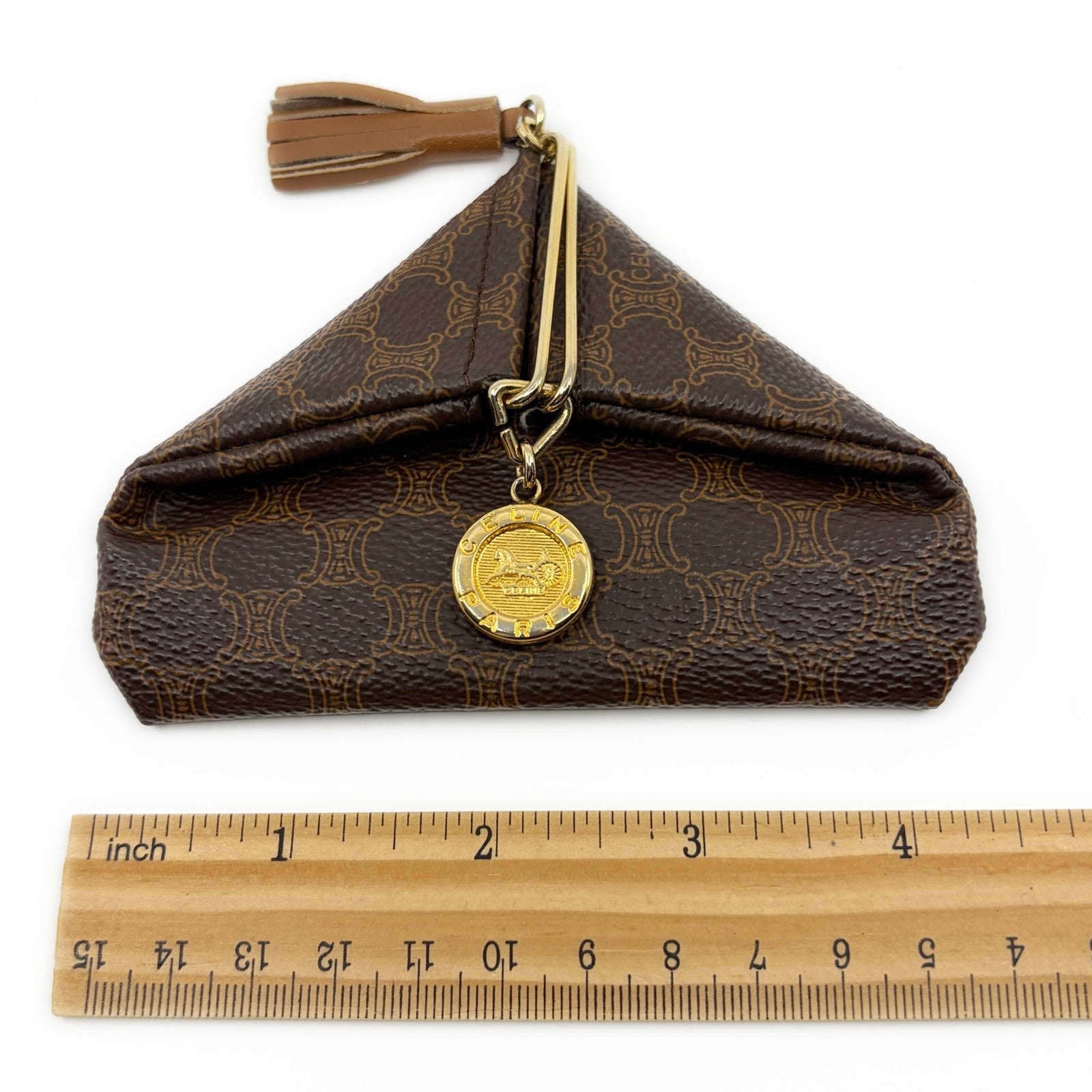 Celine Macadam Vintage Coin Purse Brown with Charm Tassel