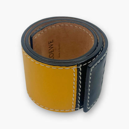 Loewe Anagram Slap Bracelet Black Yellow Leather Bicolor with Dust Bag