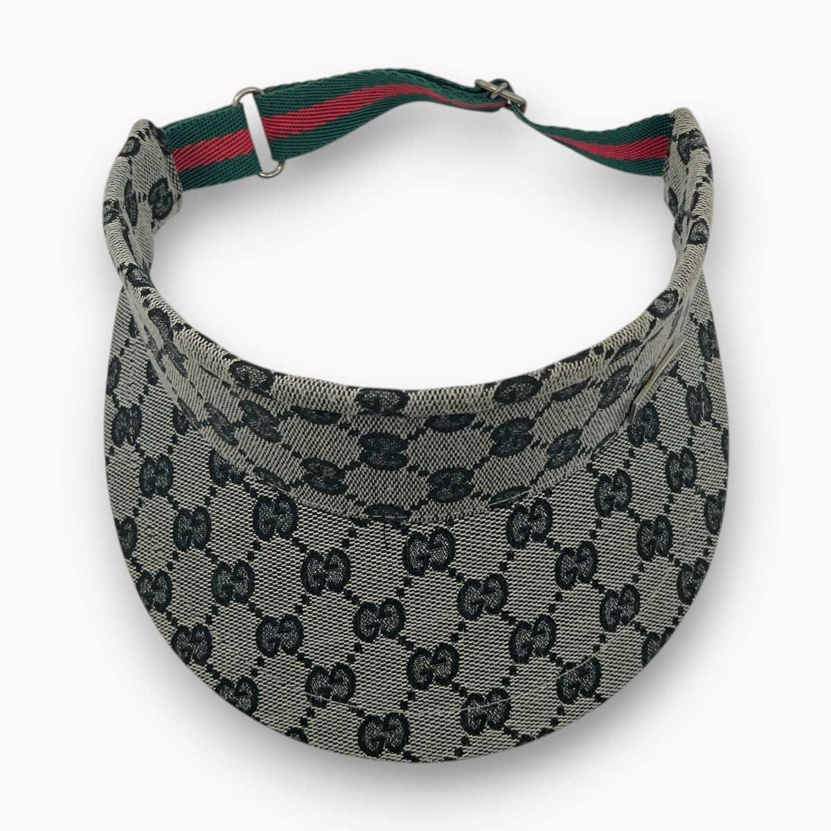 Gucci GG Canvas Adjustable Sun Visor Gray Web Stripe Sherry Line