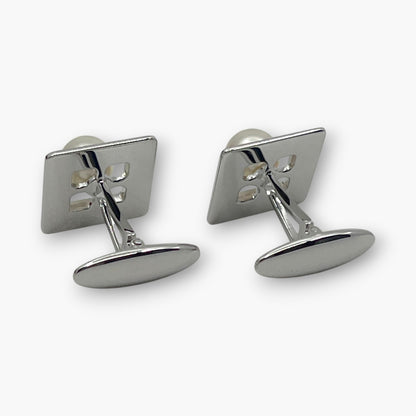 Mikimoto Pearl Cufflinks Tie Pin Clip Set Silver-Tone w/ Box Case