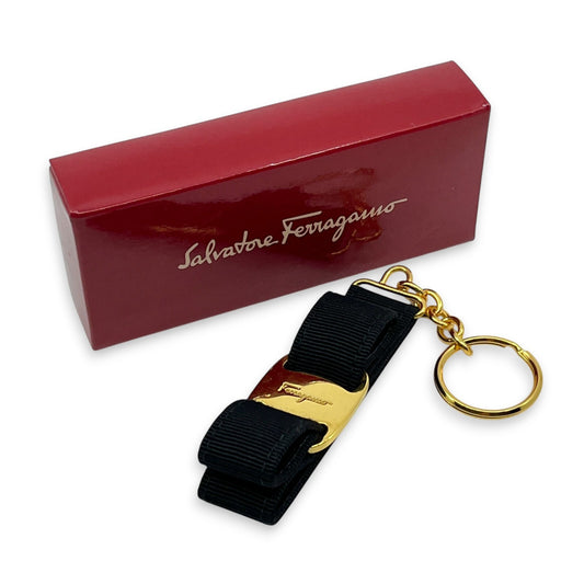 Salvatore Ferragamo Vara Black Ribbon Keychain Charm with Box